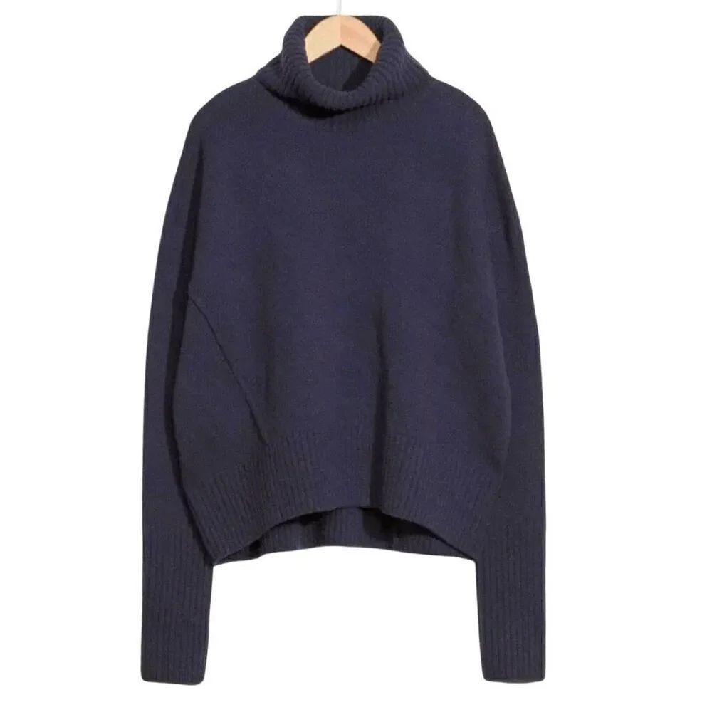 & Other Stories Sweater Women's XS Blue Oversized Chunky Soft Turtleneck